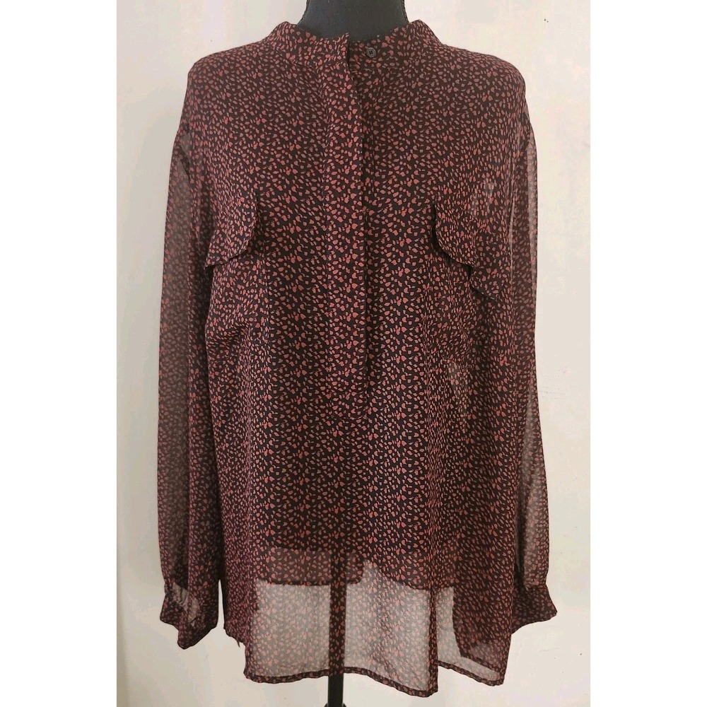 Talbots Woman 24W 2X Black Red Sheer Speckle Pocket Popover Blouse Top Tunic